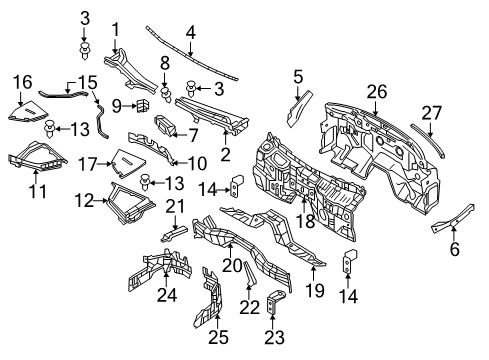 2018 Infiniti Q70 Cowl Dash-Upper Diagram for F7100-1MGMA