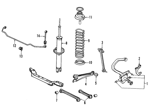 1992 Honda Accord Rear Suspension Components, Lower Control Arm, Upper Control Arm, Stabilizer Bar Bearing Assembly, Rear Hub Unit Diagram for 42200-SV1-008
