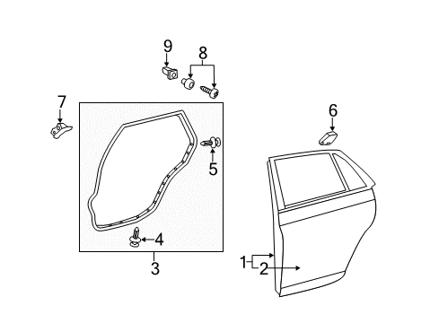 2008 Toyota Avalon Rear Door Door Weatherstrip Diagram for 67872-AC030