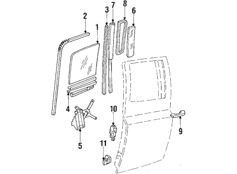 1988 GMC V3500 Rear Door - Glass & Hardware Channel Asm-Side Rear Door Window Glass Front Guide-RH Diagram for 6274456