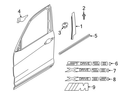 2014 BMW X1 Exterior Trim - Front Door Channel Cover, Exterior, Door, Front Right Diagram for 51332990876