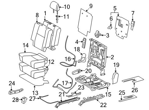 2010 Toyota 4Runner Second Row Seats Seat Cushion Pad Diagram for 71611-60560