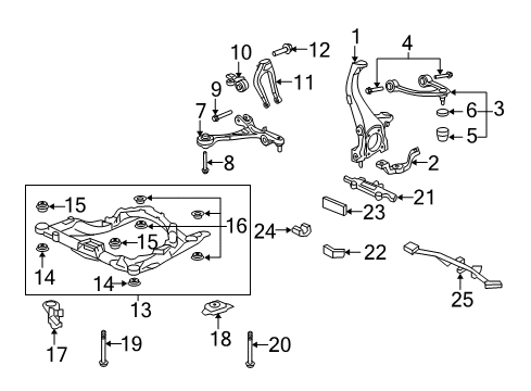 2011 Acura RL Front Suspension Components, Lower Control Arm, Upper Control Arm, Stabilizer Bar Bracket, Left Front (Lower) Diagram for 51362-SJA-A60