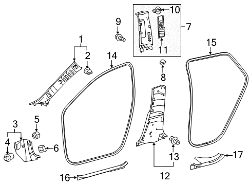 2017 Toyota Corolla iM Interior Trim - Pillars, Rocker & Floor Windshield Pillar Trim Diagram for 62210-12100-B0