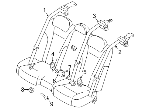 2020 Kia K900 Rear Seat Belts Nut-Seat Belt Diagram for 89822-D2000