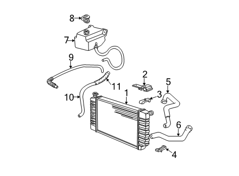 2000 GMC K2500 Radiator & Components Radiator Surge Tank Inlet Hose Diagram for 15727309