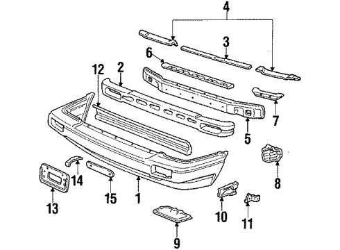 1988 Honda Accord Front Bumper Bracket, License Plate Diagram for 71107-SE3-A01