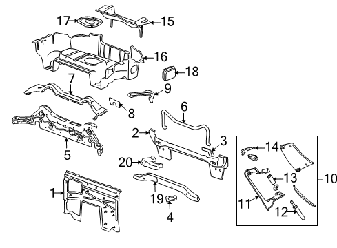 2006 Pontiac Solstice Rear Body Panel, Floor & Rails Panel Asm-Rear Floor Diagram for 20834861