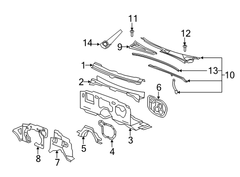 2010 Cadillac CTS Cowl Cowl Grille Rivet Diagram for 11561261