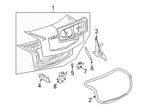 2004 Cadillac CTS Trunk Lid Hinge Assembly Diagram for 15850030