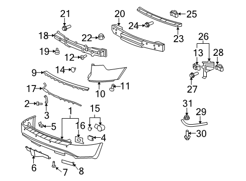 2011 Buick Enclave Parking Aid Bumper Cover Diagram for 25992108