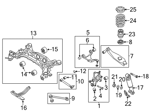 2013 Kia Sorento Rear Suspension, Lower Control Arm, Upper Control Arm, Stabilizer Bar, Suspension Components Carrier Assembly-Rear Axle, LH Diagram for 52710-2P000