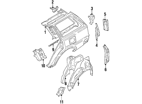 1988 Toyota Corolla Quarter Panel - Inner Components Wheelhouse Diagram for 61607-13050