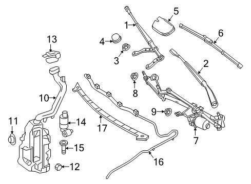 2018 Infiniti QX30 Wiper & Washer Components Window Wiper Arm Assembly Diagram for 28881-5DF0A