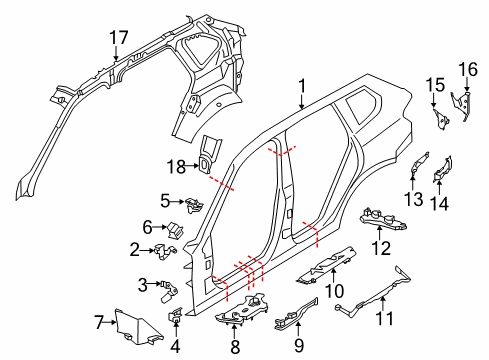2014 BMW X1 Uniside Side Frame, Exterior, Left Diagram for 41007353159