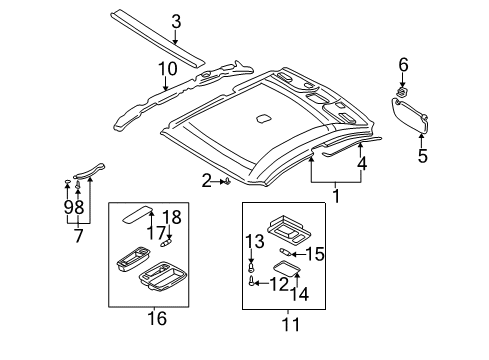 2003 Hyundai Elantra Interior Trim - Roof Map Lamp Assembly Diagram for 92870-2D000-OI