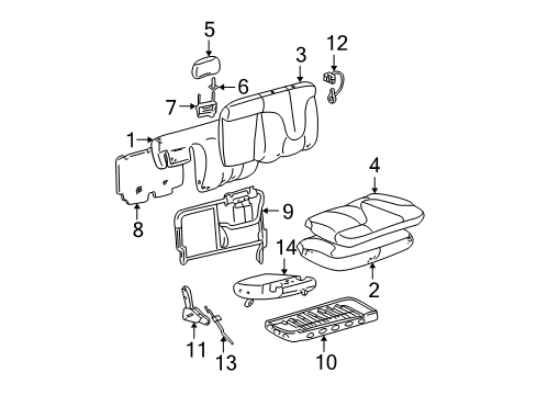 2002 GMC Yukon XL 1500 Rear Seat Components Cable, Rear Seat Back Cushion Latch Diagram for 12477358