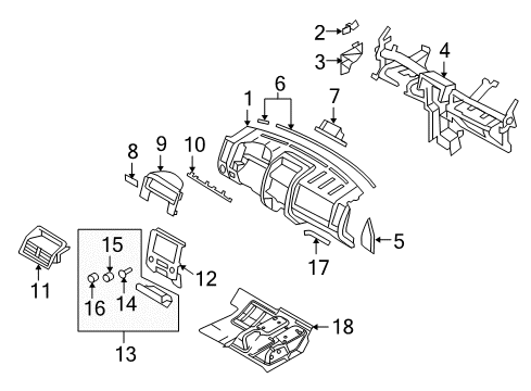 2011 Mercury Mariner Instrument Panel Finish Panel Diagram for 9E6Z-7804302-BA