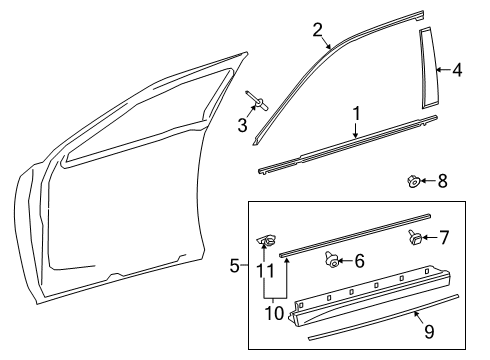 2021 Lexus UX250h Exterior Trim - Front Door WEATHERSTRIP, FR Doo Diagram for 67865-76010