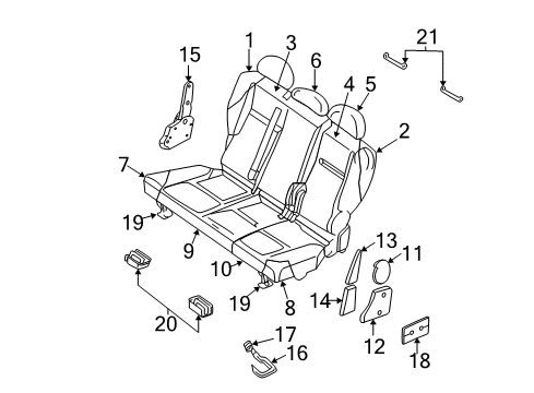 2005 Chrysler PT Cruiser Rear Seat Components Rear Seat Cushion Diagram for XM781FLAA
