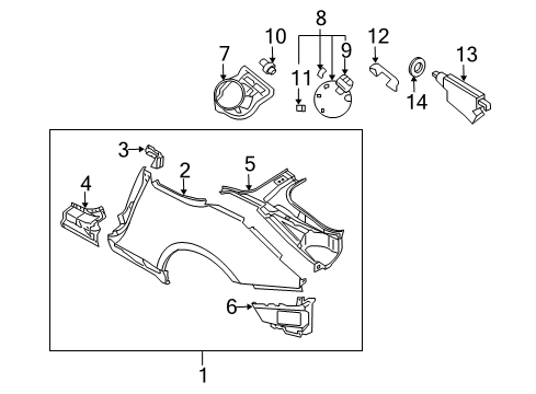 2004 Nissan 350Z Fuel Door Extension-Rear Fender, LH Diagram for 78117-CD000