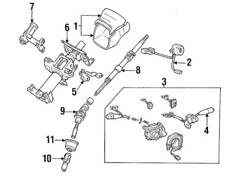 1996 Toyota Camry Steering Column Housing & Components, Shaft & Internal Components, Shroud, Switches & Levers Cylinder & Keys Diagram for 69057-33030