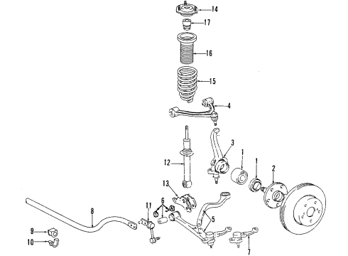 1994 Lexus GS300 Front Suspension Components, Lower Control Arm, Upper Control Arm, Stabilizer Bar Bar, Stabilizer, Front Diagram for 48811-30390