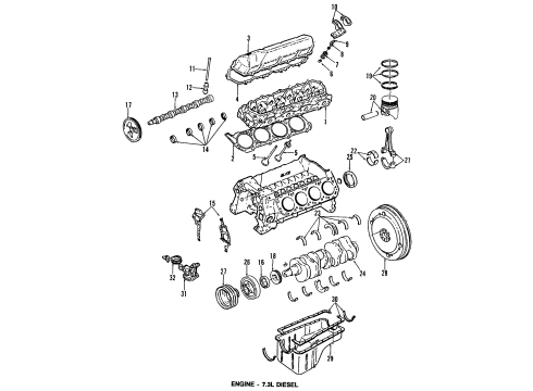 1993 Ford E-350 Econoline Engine Parts, Mounts, Cylinder Head & Valves, Camshaft & Timing, Oil Pan, Oil Pump, Crankshaft & Bearings, Pistons, Rings & Bearings Rear Main Seal Diagram for F2TZ-6701-A