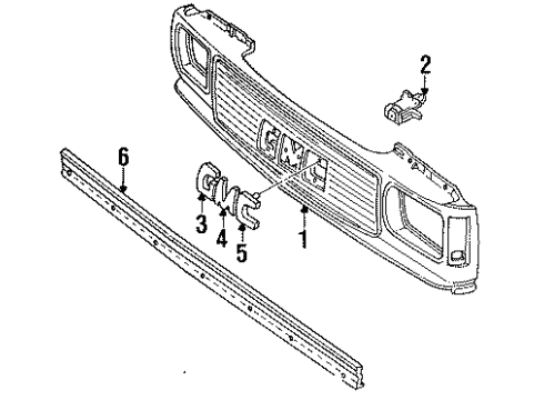 1991 GMC Sonoma Grille & Components Grille Asm, Radiator (Bare Plastic) Diagram for 15661740