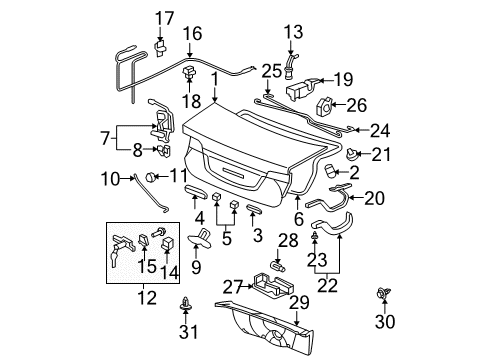 2008 Honda Civic Trunk Lid & Components, Interior Trim Clip, Trunk Opener Spring Diagram for 74873-S30-013