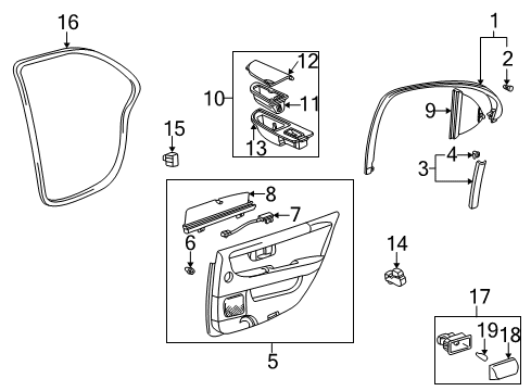 2001 Lexus LS430 Front Door Garnish, Rear Door Frame, RH Diagram for 67673-50050-E1