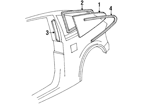 1991 Honda CRX Glass & Hardware - Quarter Panel Trim, Quarter Window Diagram for 73541-SH2-003