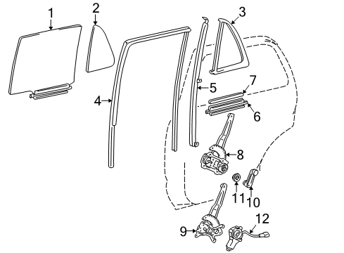 2001 Toyota 4Runner Rear Door Glass Sub-Assy, Rear Door, RH Diagram for 68113-35080