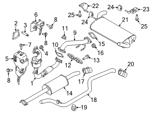 2015 Ford Focus Exhaust Components Heat Shield Screw Diagram for -W709347-S307