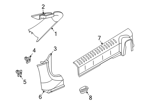 2008 Chrysler PT Cruiser Interior Trim - Pillars, Rocker & Floor Molding-A-Pillar Diagram for 1BB40DK5AB