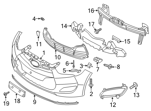 2017 Hyundai Veloster Horn Front Bumper Grille Diagram for 86560-2V000