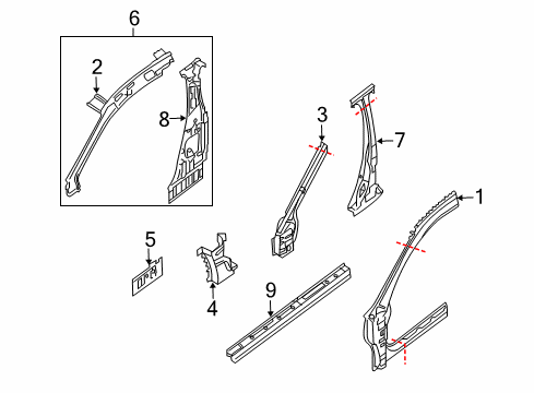 2008 Nissan Altima Center Pillar & Rocker, Hinge Pillar, Uniside Body-Side Outer, RH Diagram for 76022-JB130
