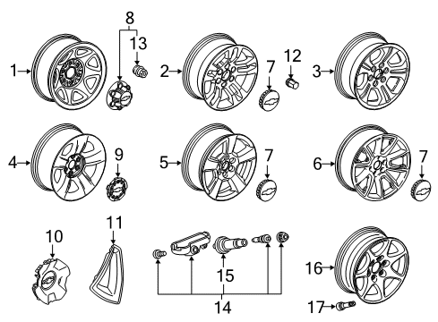 2019 Chevrolet Tahoe Wheels TPMS Sensor Valve Assembly Diagram for 13598909