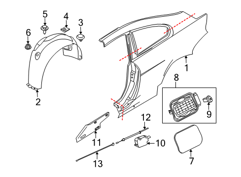 2007 BMW M6 Quarter Panel & Components Support, Centr.Lock.Syst., Fill-In Flap Diagram for 51257009441