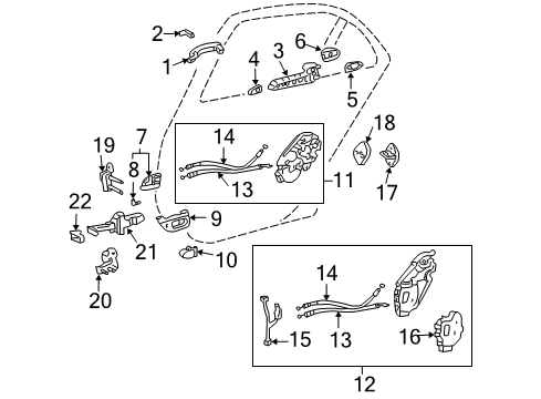 2006 Lexus LS430 Rear Door Frame Sub-Assy, Rear Door Outside Handle, RH Diagram for 69203-50010