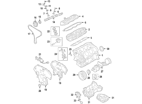 2018 Nissan Frontier Engine Parts, Mounts, Cylinder Head & Valves, Camshaft & Timing, Variable Valve Timing, Oil Cooler, Oil Pan, Balance Shafts, Crankshaft & Bearings, Pistons, Rings & Bearings Ring Set-Piston Diagram for 12033-9BF0A