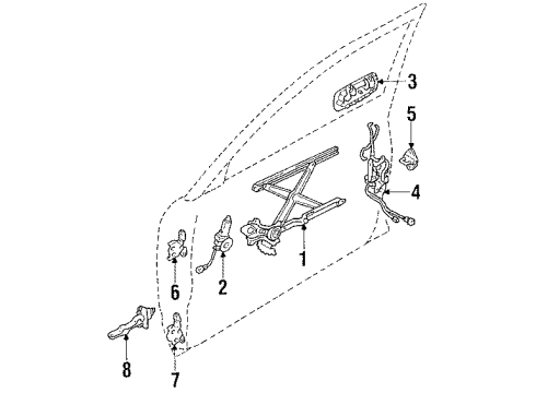 1992 Toyota Cressida Front Door Glass & Hardware Frame Sub-Assy, Front Door, Front Lower RH Diagram for 67401-22100