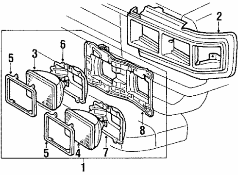1989 Toyota Land Cruiser Headlamps Passenger Side Headlight Assembly Diagram for 81110-90A28