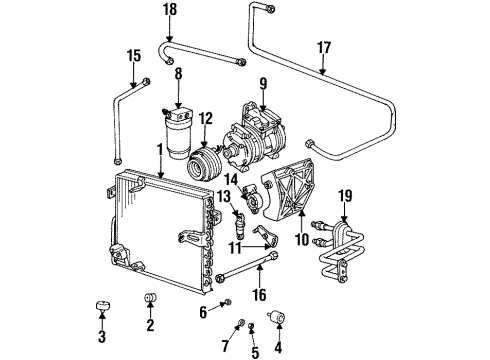 1995 BMW 840Ci A/C Condenser, Compressor & Lines Exchange Air Conditioning Compressor Diagram for 64528385908