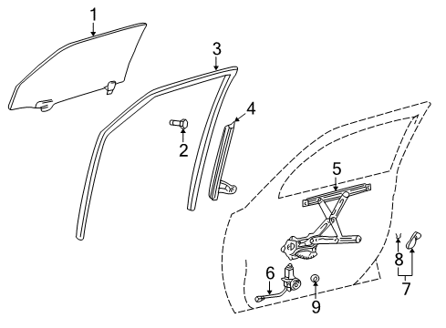 2010 Pontiac Vibe Front Door - Glass & Hardware Weatherstrip, Front Side Door Window Diagram for 19184164