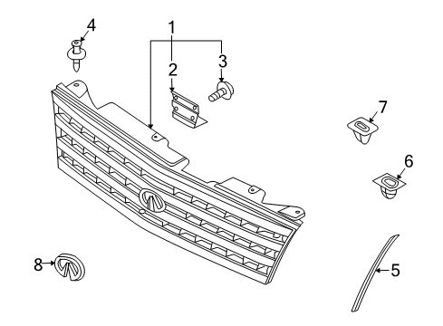 2004 Infiniti M45 Grille & Components Front Grille Assembly Diagram for 62310-CR900