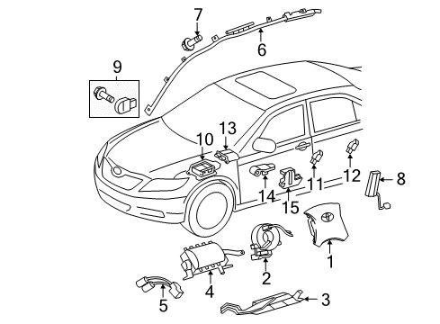 2009 Toyota Camry Air Bag Components Driver Air Bag Diagram for 45130-33471-B0