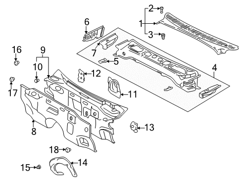 2000 Toyota 4Runner Cowl Cowl Grille Diagram for 55708-35020