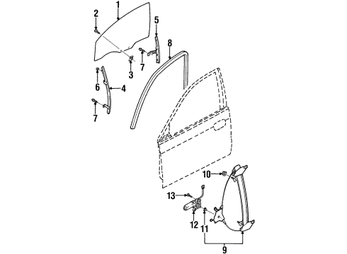 2000 Daewoo Leganza Front Door Rear Glass Nut Diagram for 94515281