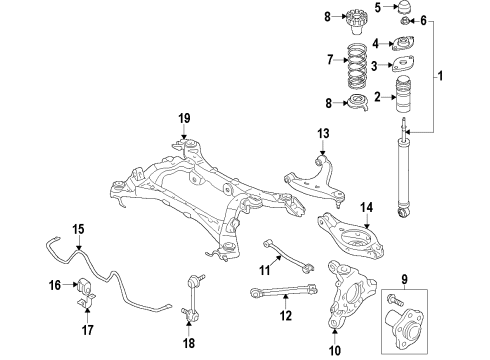 2013 Infiniti EX37 Rear Suspension Components, Lower Control Arm, Upper Control Arm, Stabilizer Bar Rear Suspension Bound Bumper Assembly Diagram for 55240-1BA0A